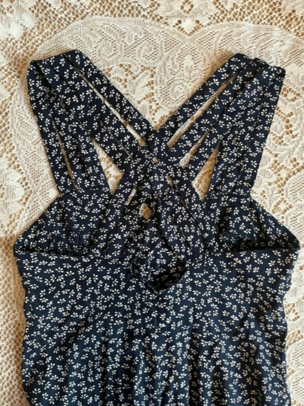 Boutique Europa Ditsy Floral Romper, Navy & White, Size 2 Petite